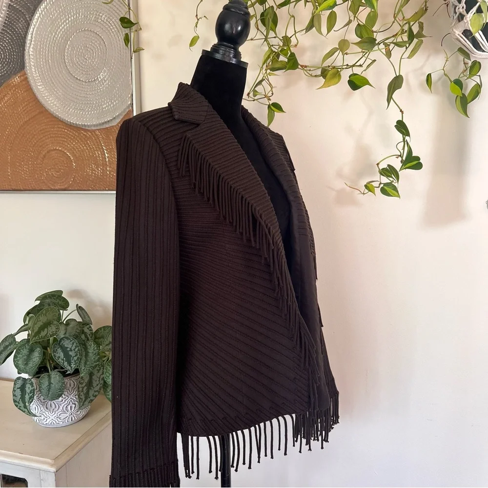 Vintage Company by Ellen Tracy Women’s Black Fringed Jacket/Blazer Size 12 - Picture 6 of 9